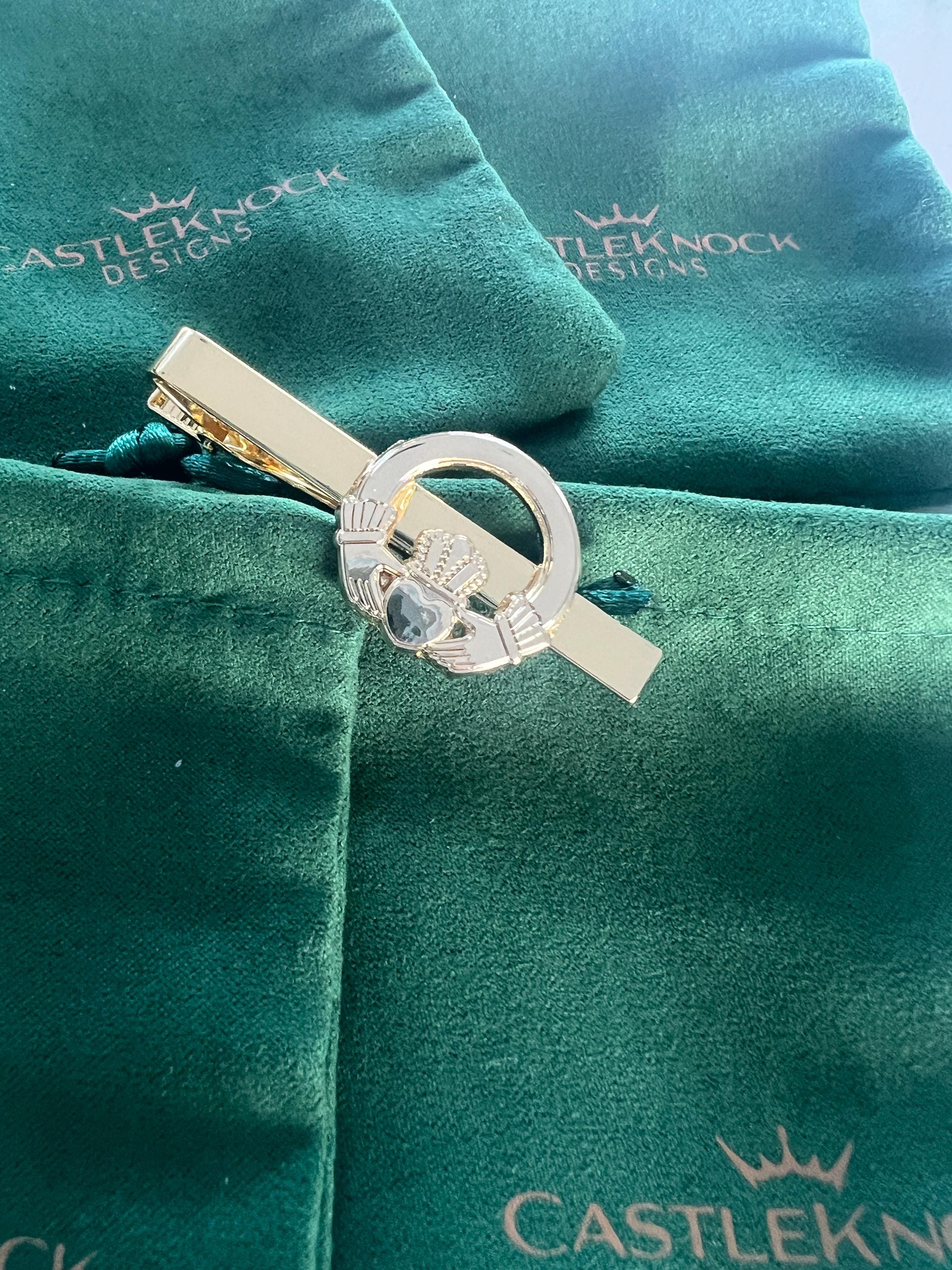 Claddagh Ring Cufflinks Tie Clip Pin Set Gold Irish Jewelry Gift for Him Wedding Anniversary Men's Accessories Classic Irish Heritage Set