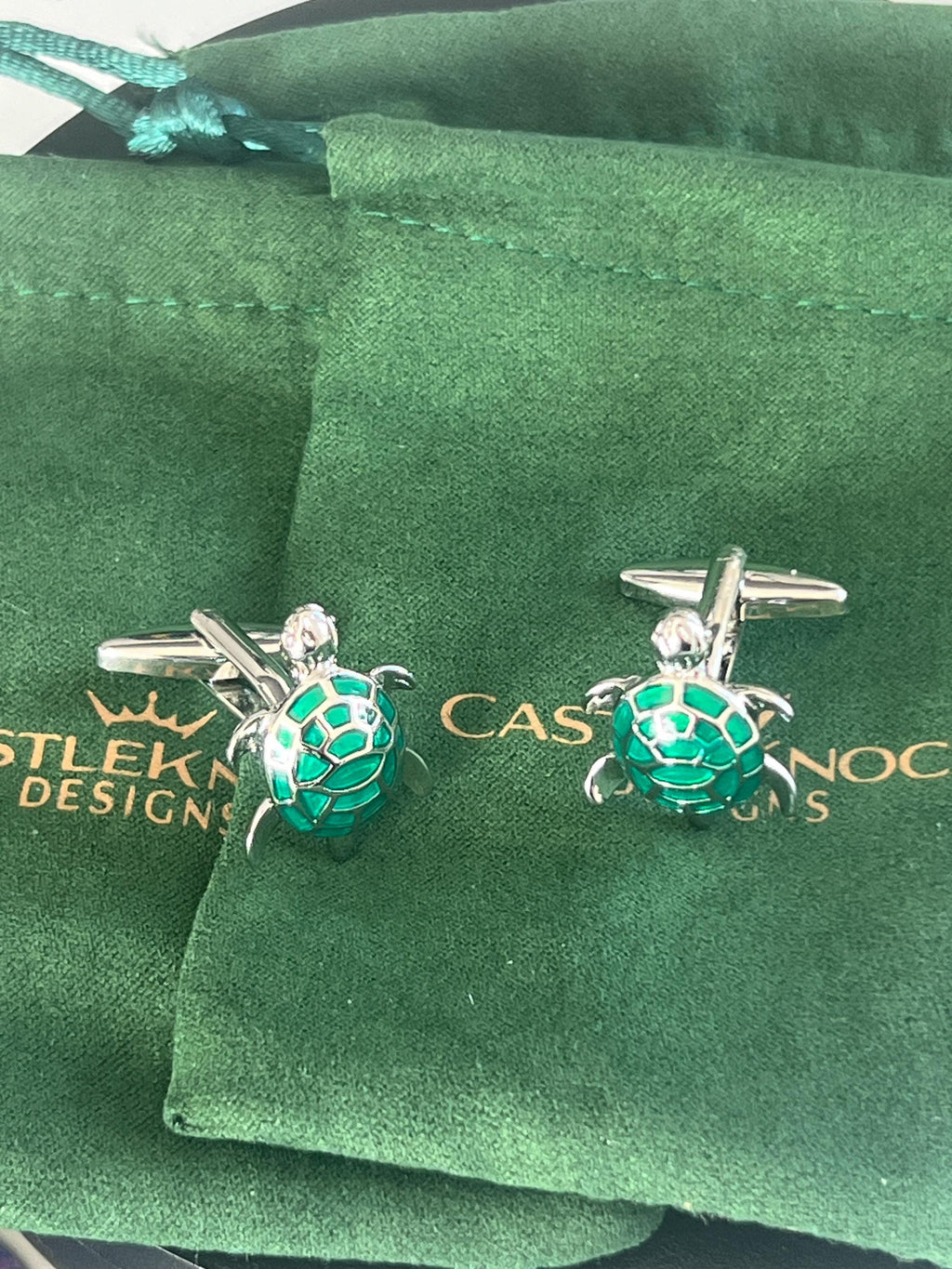 Green and Silver Enamel Turtle Cufflinks Marine Inspired Men's Jewelry Unique Gift for Him Turtle Lover Accessories Sea Creature Cufflinks
