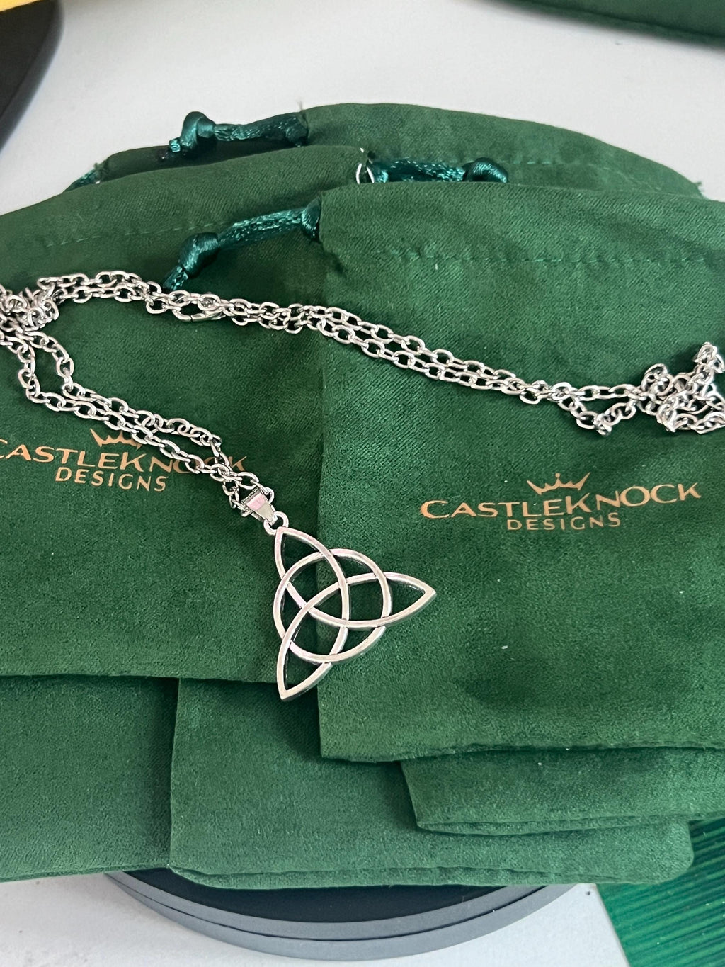 Celtic Knot Silver Chain, Unisex triquetra Necklace, Unique Irish Gift Ireland, Charmed style Gift for Her, Irish Christmas Gift for Him