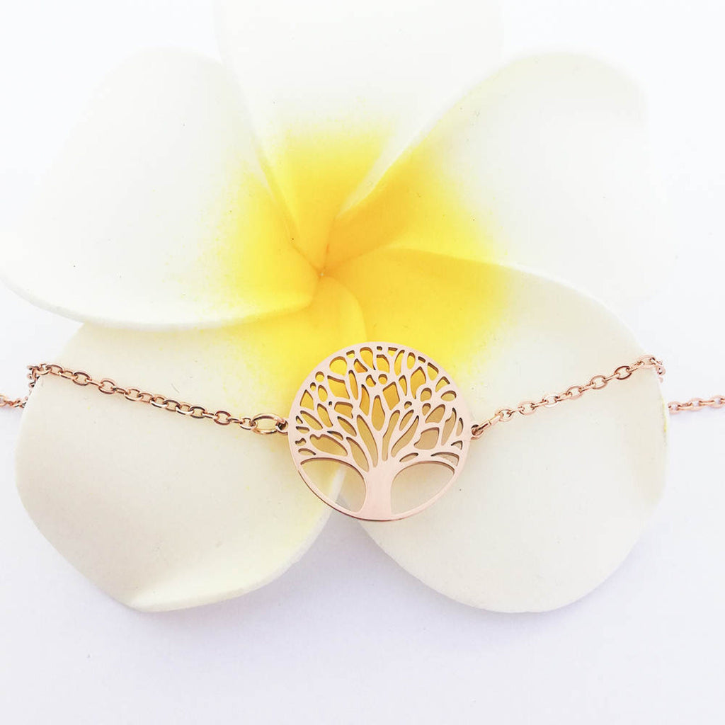 Tree of Life Bracelet in Rose Gold or Silver Plated Elegant Boho Jewelry Gift Adjustable Charm Bracelet Handmade with Love Spiritual Gift