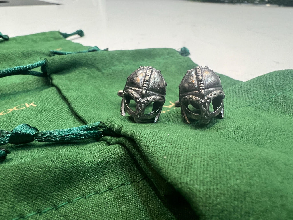 Irish Viking Helmet Cufflinks Handcrafted Nordic Celtic Accessories Unique Gift for Him Historical Warrior Jewelry Perfect for Formal Wear