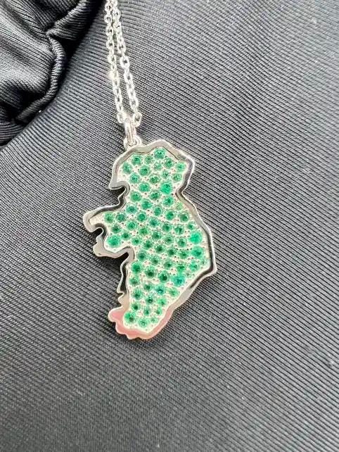 Ireland Map Necklace Sterling Silver Celtic Charm with Emerald Gemstones Irish Heritage Jewelry Emerald Handmade Gift for Her Unique Design