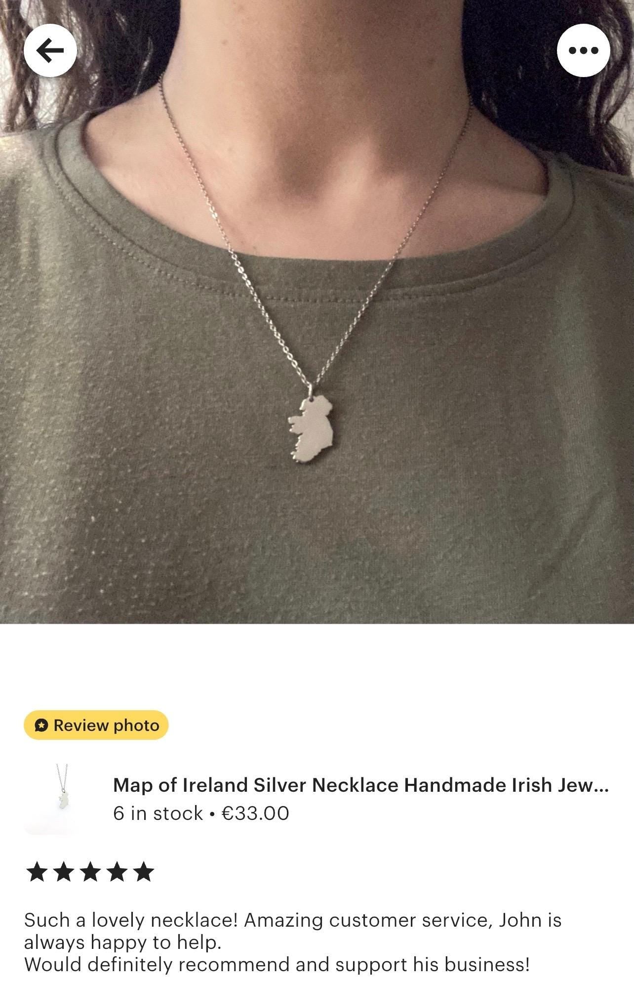 Map of Ireland Silver Necklace Handmade Irish Jewelery Celtic Gift for Her Irish Pendant Necklace Ireland Lover Gift Unique Irish Keepsake