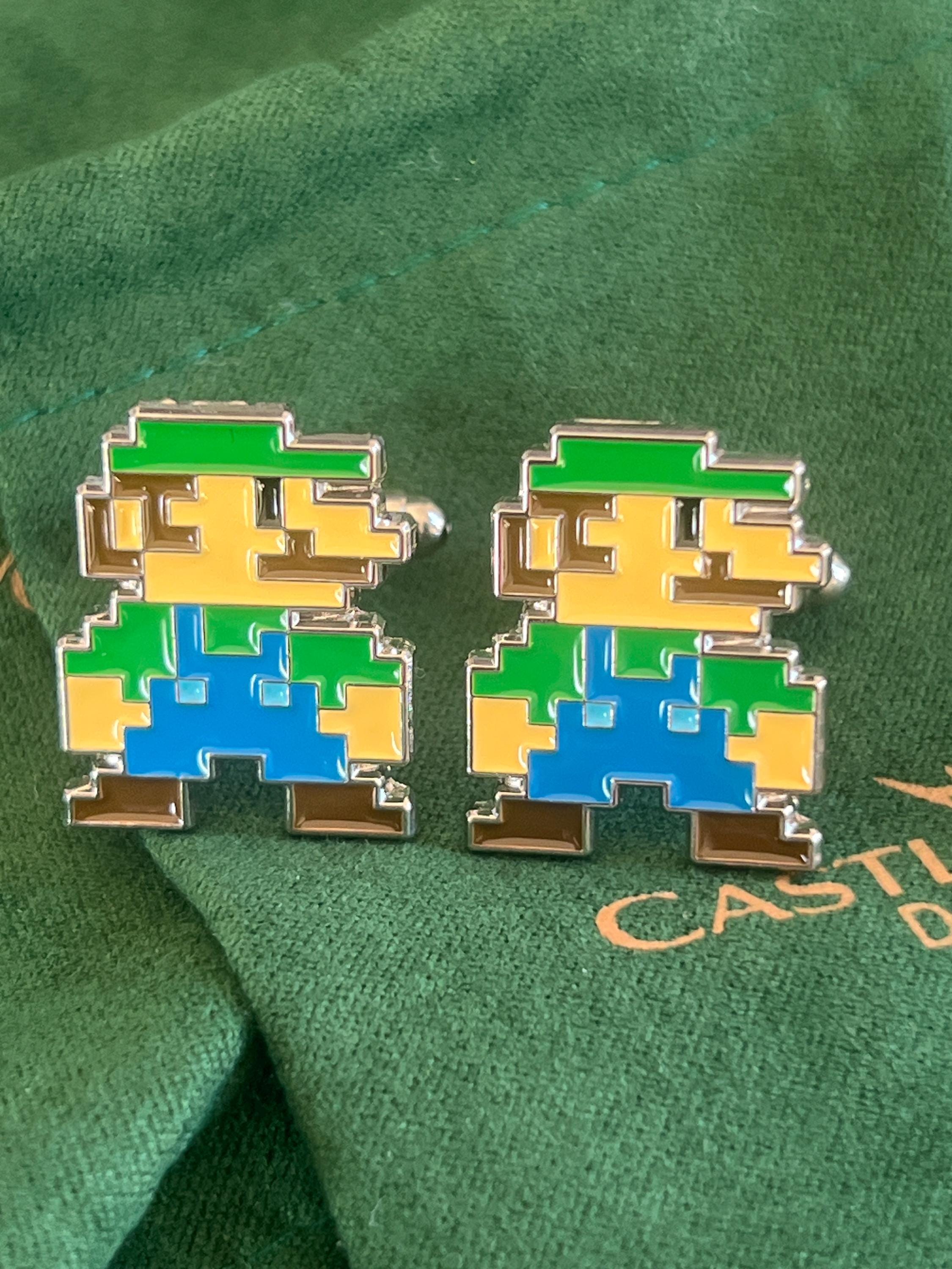 Luigi 8 Bit Design Cufflinks Retro Gaming Accessory Video Game Fan Jewelry Luigi Inspired Cufflinks Unique Gamer Gift Stylish Mens Accessory