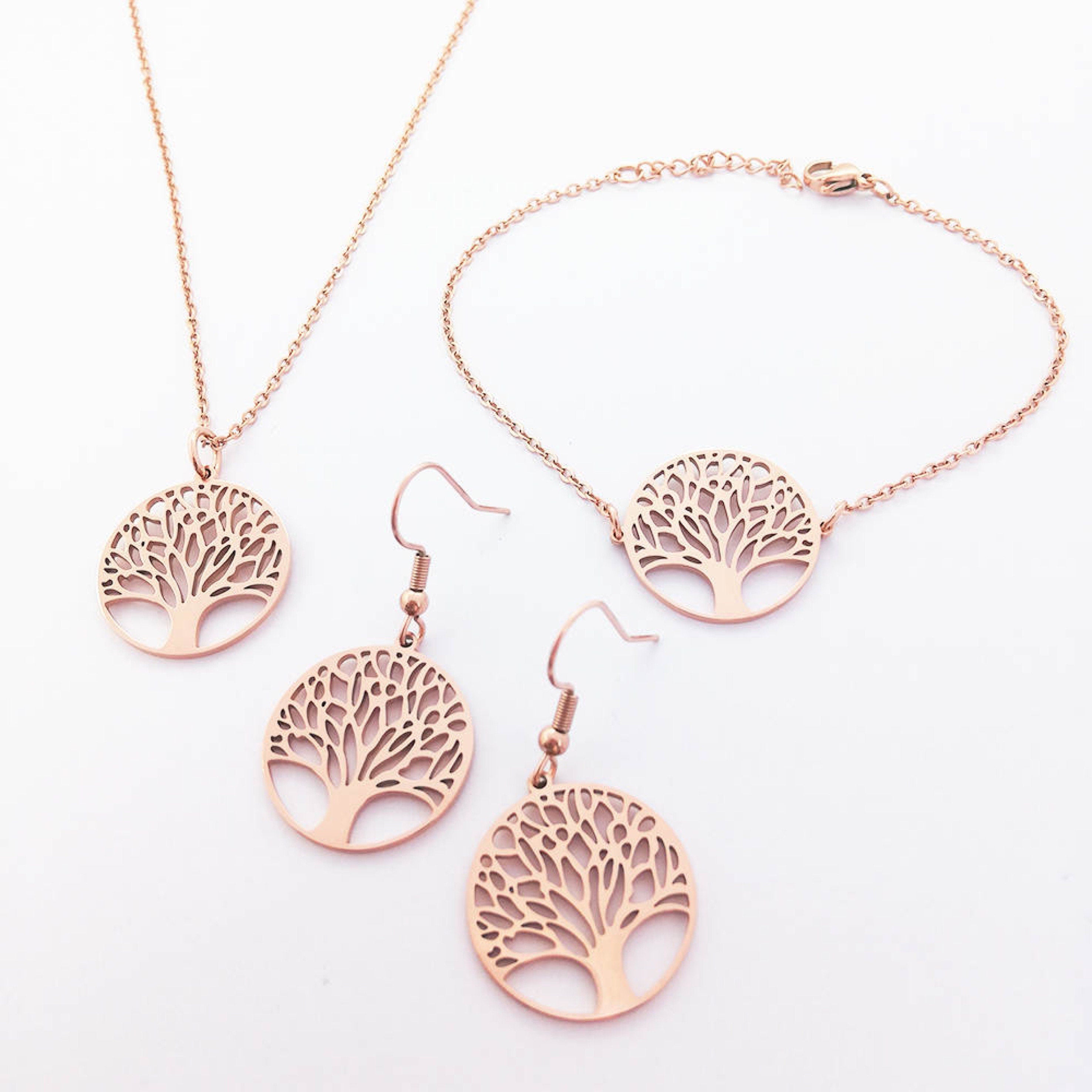Tree of Life Rose Gold or Silver Earrings, Necklace and Bracelet Set, Irish Gift, Gift Ireland, Unique Irish Gift, Irish Gift for Her