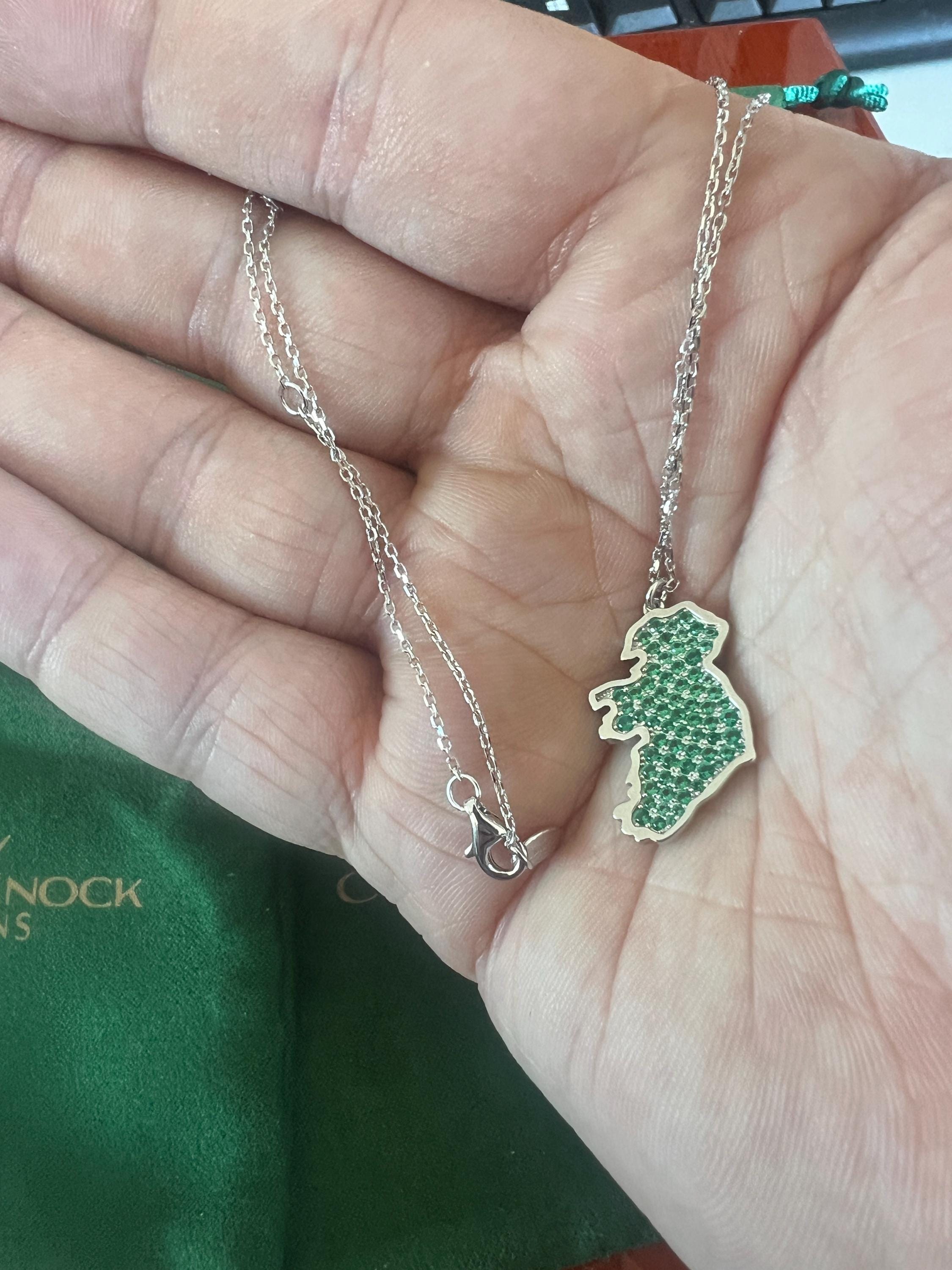 Ireland Map Necklace Sterling Silver Celtic Charm with Emerald Gemstones Irish Heritage Jewelry Emerald Handmade Gift for Her Unique Design