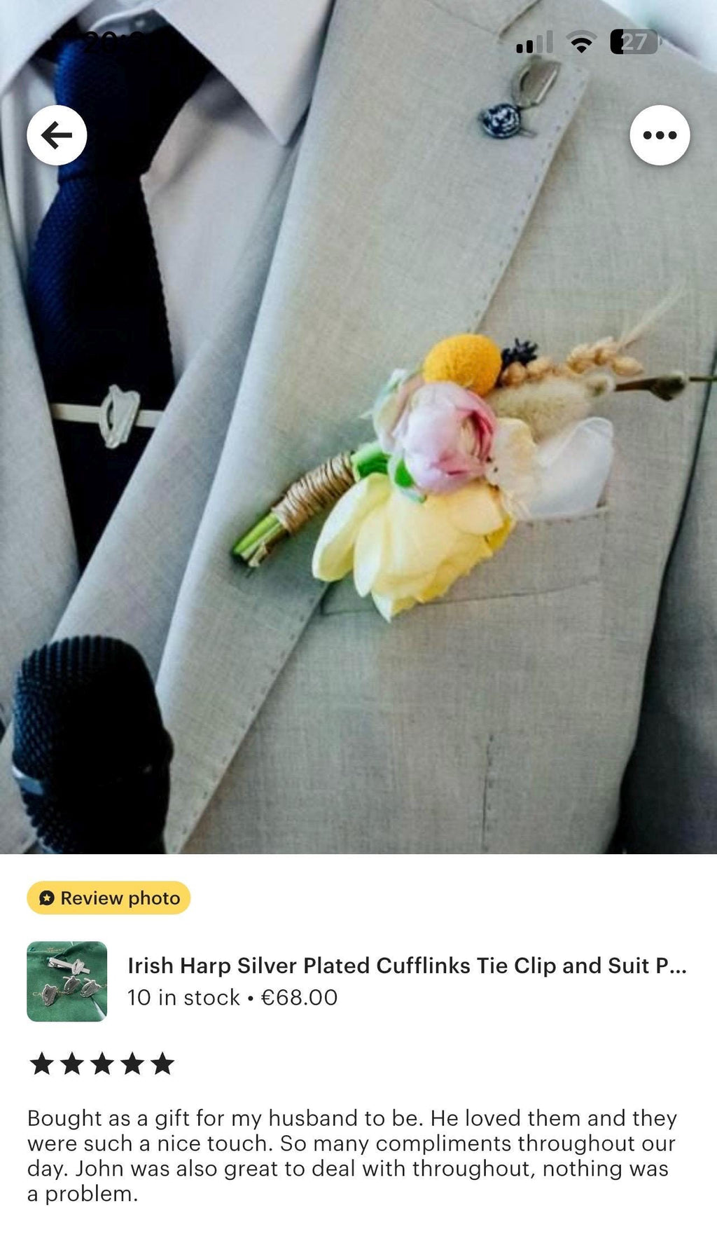 Irish Harp Silver Plated Cufflinks Tie Clip and Suit Pin elegant accessories perfect for weddings formal events and thoughtful Irish gifts