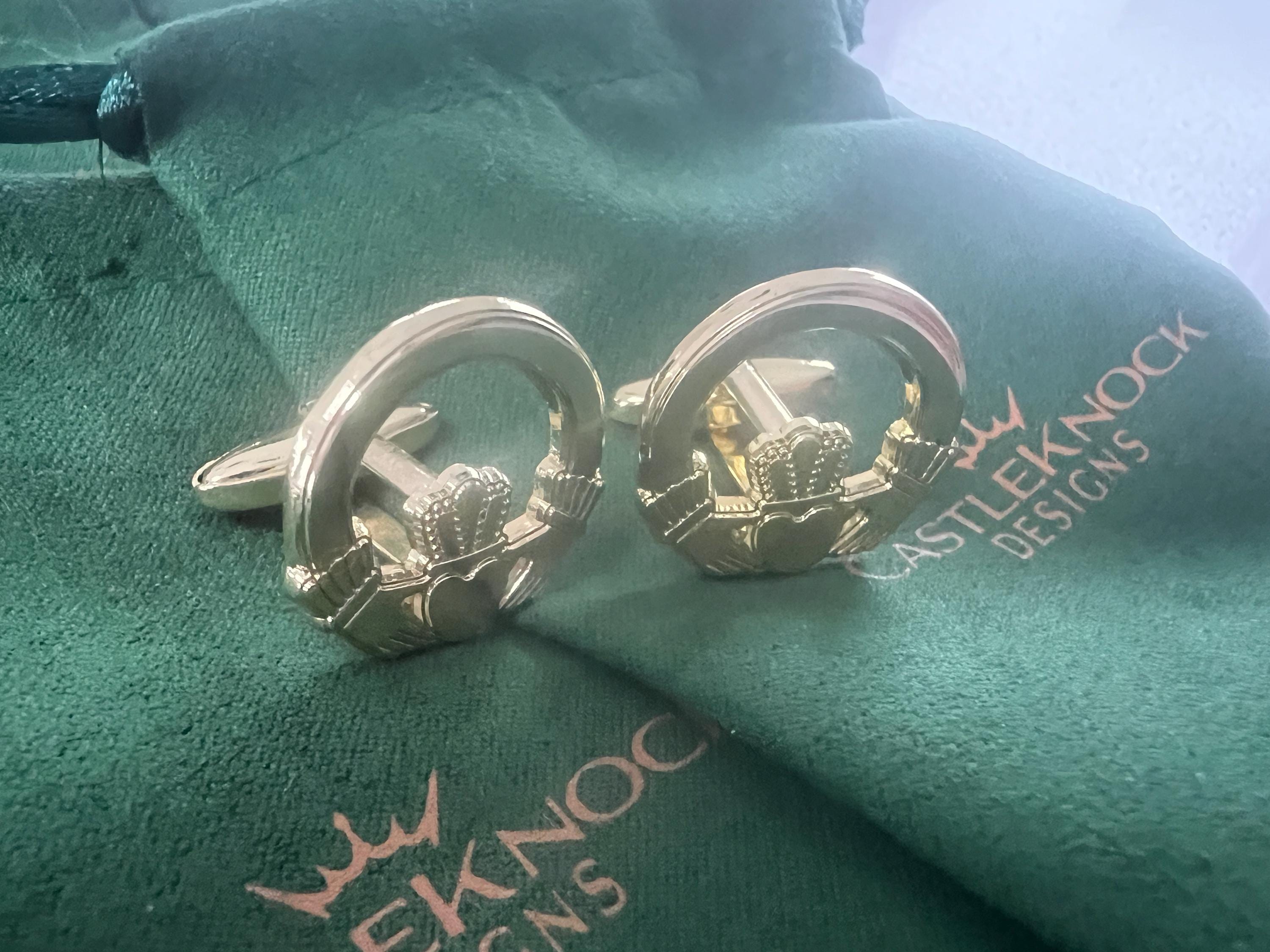 Claddagh Ring Gold Plated Cufflinks elegant Irish heritage accessories perfect gift for weddings formal events and special occasions