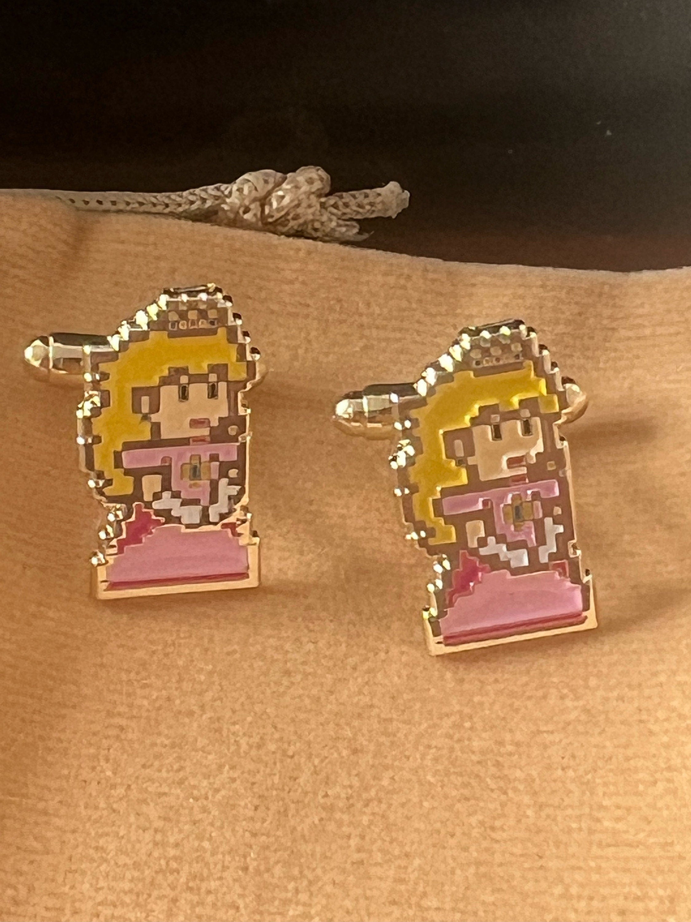 8-Bit Style Princess Peach Cufflinks Retro Gaming Accessory Handcrafted Unique Gift Gamer Geeky Wedding Jewelry Classic Video Game Cufflinks