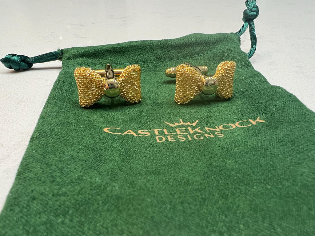 Gold Bow Tie Cufflinks elegant and timeless accessories for formal wear the perfect gift for grooms weddings black-tie events and occasions.