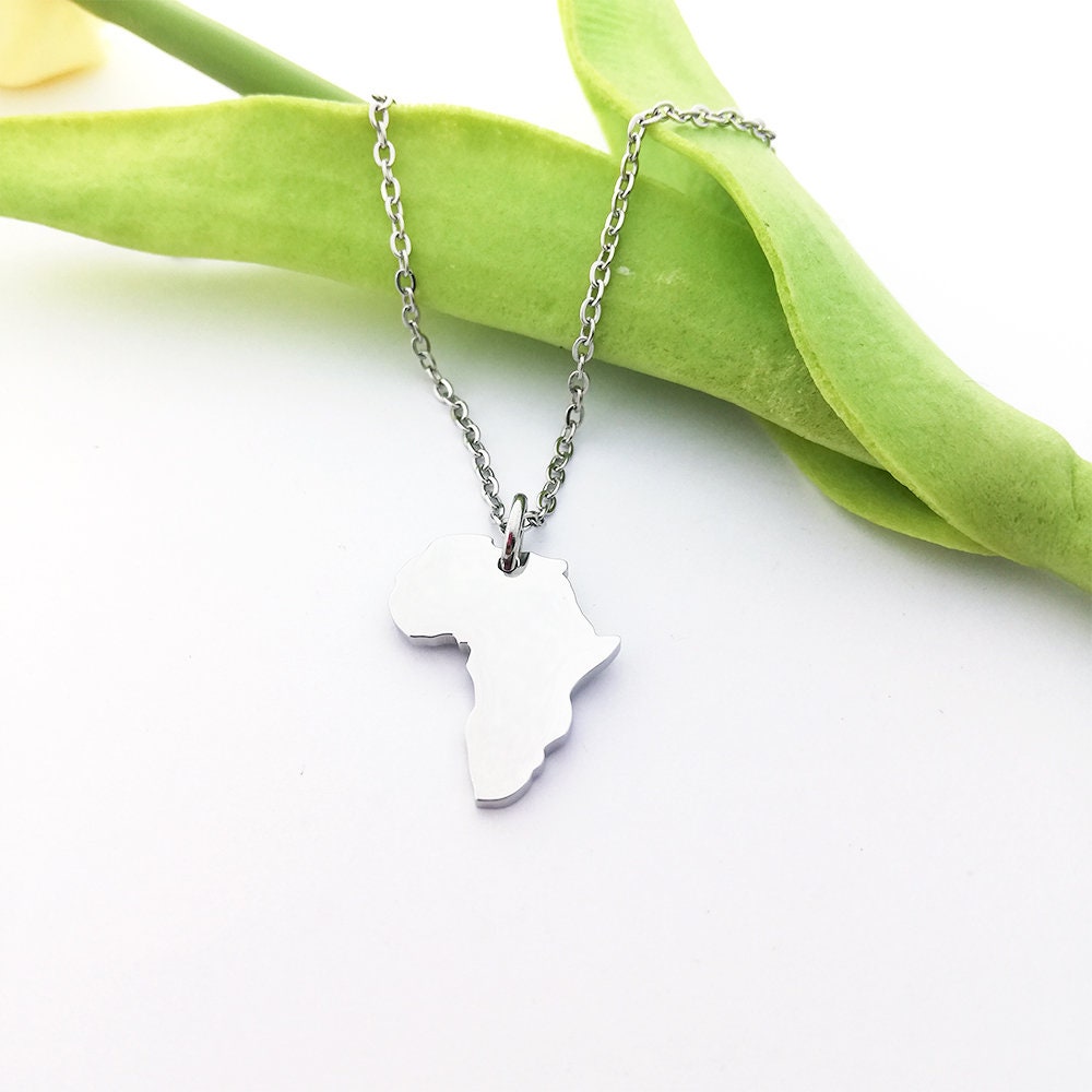 Africa Map Silver Necklace African Continent Pendant Jewelry Minimalist Silver Africa Necklace Ethnic African Necklace Travel Gift for Her