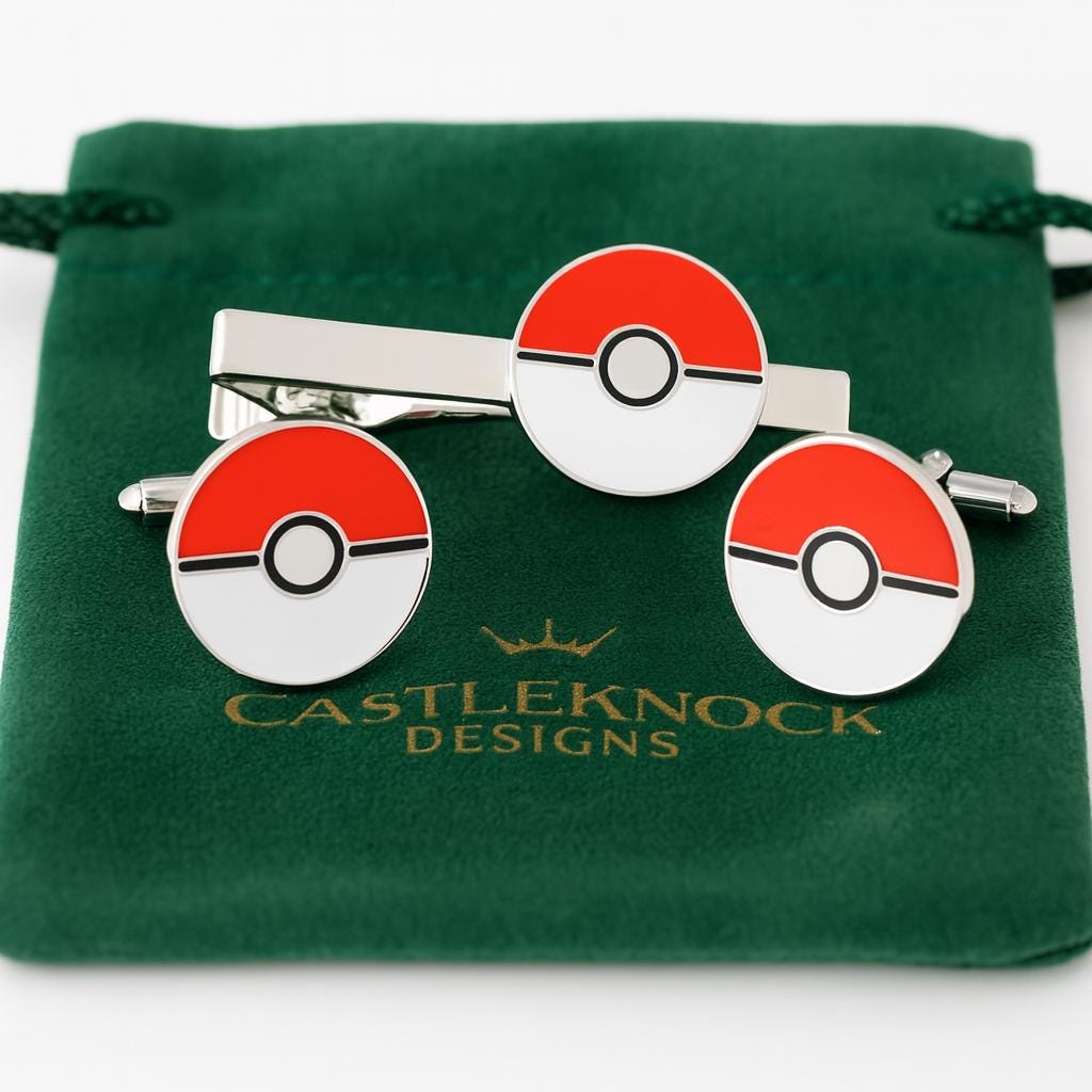 Pokemon Poke Ball Cufflinks Suit Pin Tieclip Set Pokemon Fans Ideal Gift for Special Occasions Collectors and Enthusiasts Perfect for Event